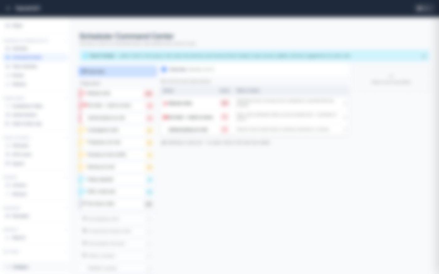 Blurred view of the Haventri scheduler command center showing a triaged worklist with color-coded at-risk counts