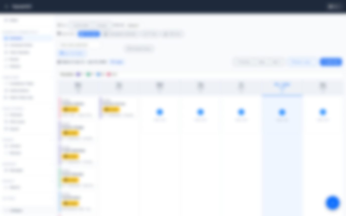 Blurred view of the Haventri weekly staffing calendar with visits laid out by day and discipline